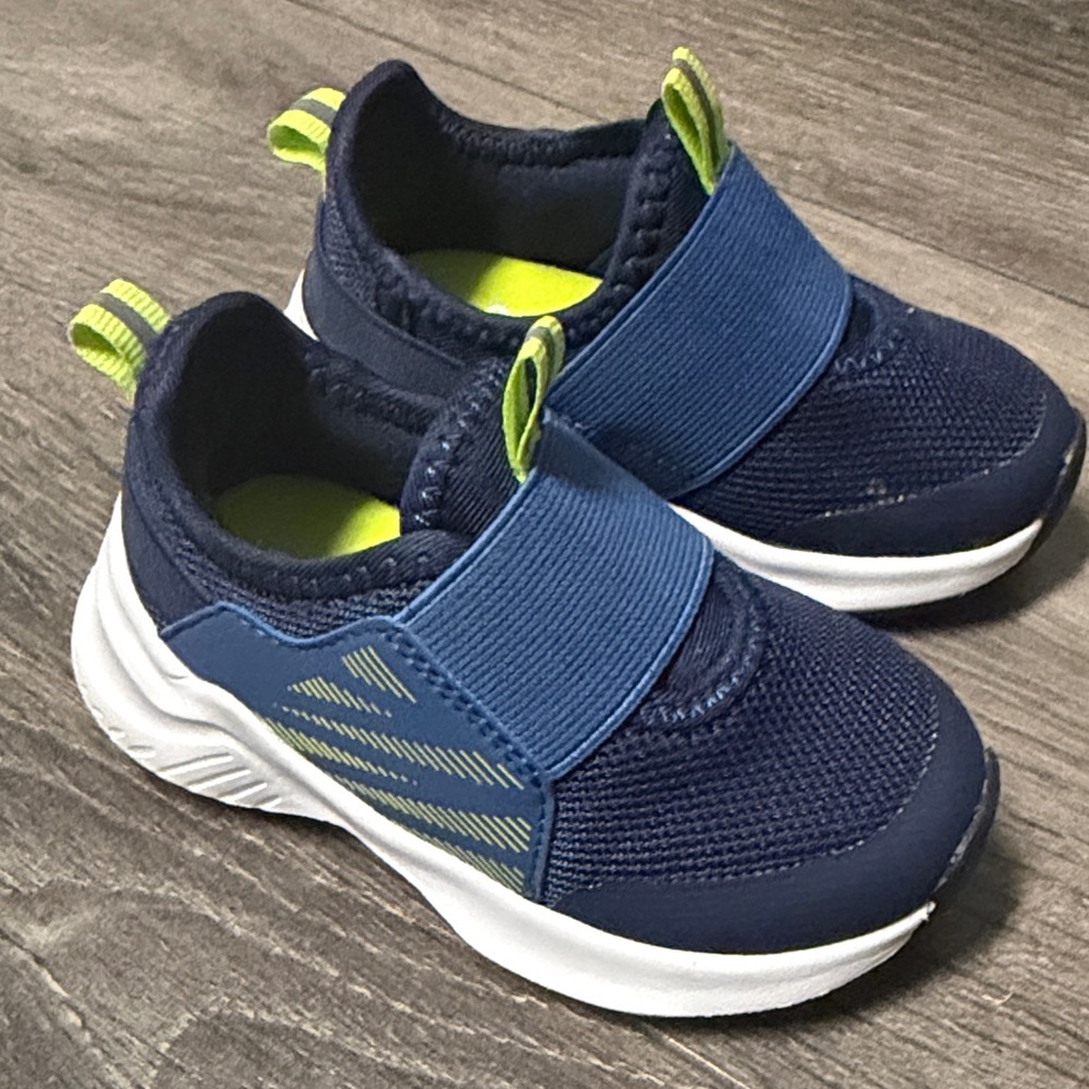 Athletic Works Navy and Lime Kids Slip-On Sneakers